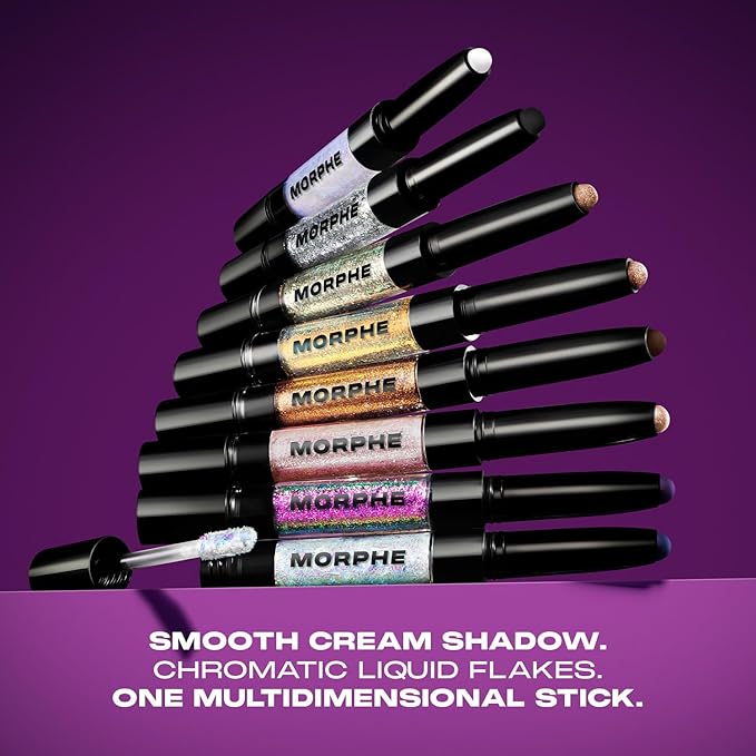 Morphe Mixed Signals Dual-Ended Eyeshadow Stick - Cream Eyeshadow Pigment & Chrome Liquid Flakes for Bold, Layered Eye Makeup Looks - Flirtatious/Faithful (0.96 oz)