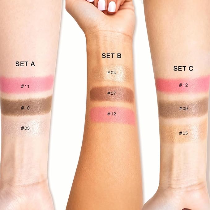3Pcs Cream Contour Sticks, Shades with Highlighter & Bronzer & Blush, Makeup Kit for Sculpt the Cheeks Long Lasting Dewy & Matte Finish Lightweight Face Contouring Pen LIGHT MEDIUM (SET-A)