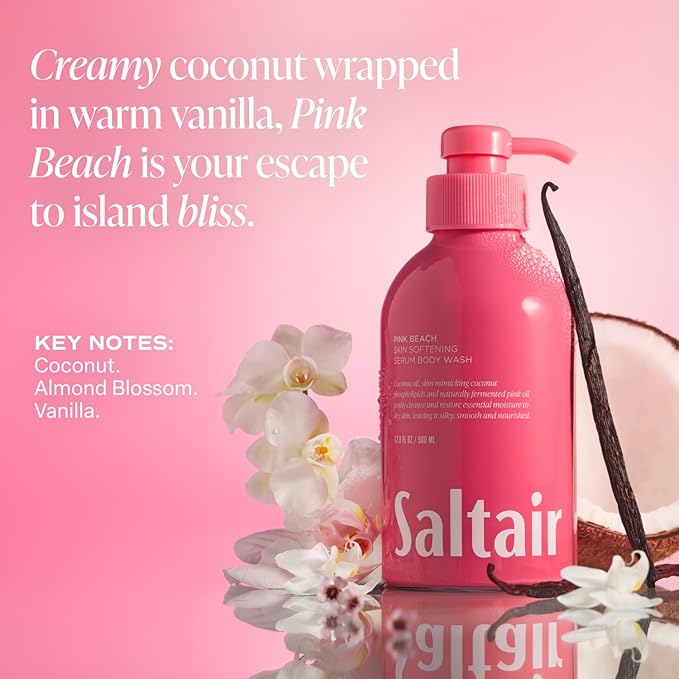 Saltair Body Wash, Signature Scents 2-Pack. Moisturizing Body Cleanser with Monoi Oil and Cupuacu Butter. Luxury Shower Gel for Women and Men. Vegan, Cruelty-Free, Paraben-Free. 2x 17oz Pump Bottles
