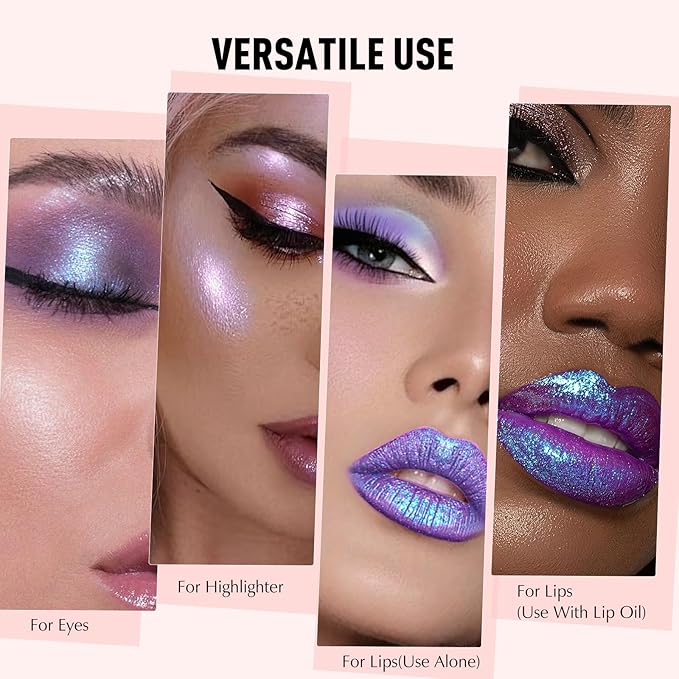 Gold Holographic Glitter Lipstick Makeup, Metallic Lip Stick Long Lasting Lightweight Non-Sticky Hydrating Lip Tinted Full Coverage High-Shine Shimmer Chameleon Lipstick for Women