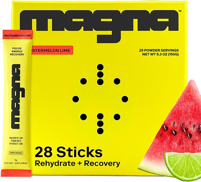 MAGNA Electrolytes Powder Drink Mix for Hydration, Energy & Focus Support with Magnesium L Threonate, Sodium, Potassium, Vitamin D, B6 & B12, Sugar Free, Watermelon Lime Flavor, 28 Servings