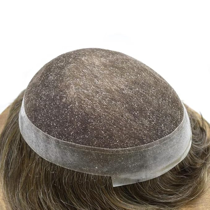 FACE MIRACLE Hair System for Men French Lace Mens Toupee Human Hair Replacement System Lace with PU Toupee for Men Male Hair Piece Wigs 6"X8" #520 5# MEDIUM LIGHT BROWN WITH 20% SYNTHETIC GREY