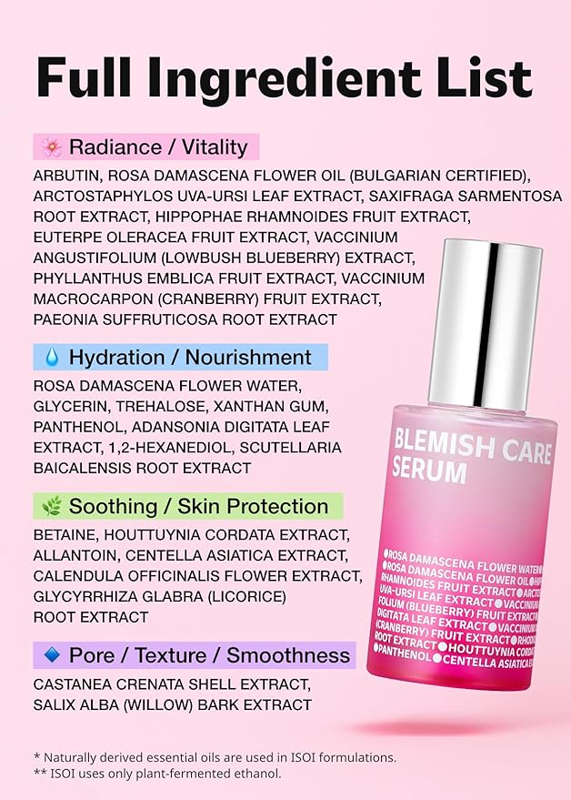 ISOI Blemish Care Up Serum for Face, Vegan Hydrating Serum for Smooth & Glass Skin Effect, Skin Barrier & Moisture Balance for Women, Arbutin, Korean Skin Care (2.36 fl. oz, 70ml)