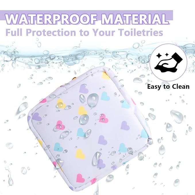 Mini Makeup Pouch for Purse, Nylon Travel Toiletry Organizers Small Cosmetic Bag for Women Girl, Checkered Cute Zipper Coin Purse Preppy Storage Bag for School Work(Mini-White Heart)