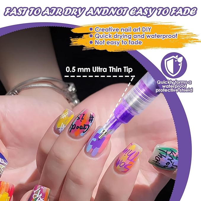 12 Color Nail Art Pens for Painting Nails, 2026 New Nail Art Markers for Gel Nails, DIY Nail Art Marker Drawing Painting Liner Pen for Home Salon Quickly Dry Nail Art (2 Pack)