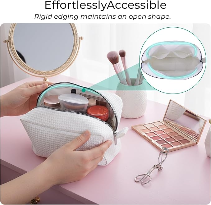 Personalized White Waffle Makeup Bag,Custom Embroidered Initial Cosmetic Pouch for Women,Monogrammed Cosmetic Case,Bridesmaid Gifts (T)