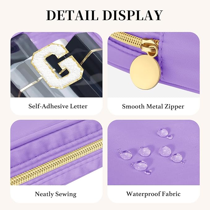 2PCS Personalized Makeup Bag Set, 2PCS Toiletry Bag & 26 Chenille Letters, Clear Makeup Pouch, Preppy Stuff Gifts for Teen Girls (Purple)