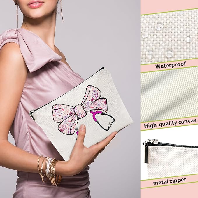 Nurse Gifts, Pink Bow Makeup Bag, Nurse Accessories Funny Horse Cosmetic Bag, Doctor Gift Nursing Travel Organizer Zipper Pouch Thank You Nurses Week Gifts for Women Coworker Physician Assistant