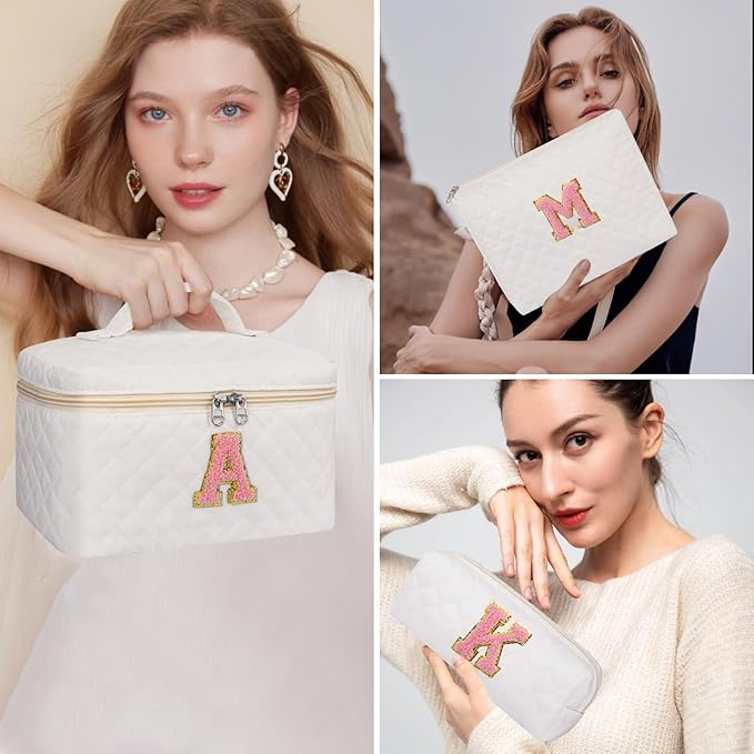 Initial Makeup Bag, Personalized Monogram Cosmetic Bag Set, Large Make up Bags | Travel Toiletry Bag | Makeup Bag for Girls Teen Girl Friend Sister Wife Girlfriend Gifts Daughter (Letter K)