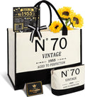70th Birthday Gifts for Women Canvas Tote Bag Travel Gear, Unique 70 Years Old Gifts for Wife Sister Mom Aunt Friends Her, Vintage N°70 Handbag & Cosmetic Bag & Back in 1955 Poster