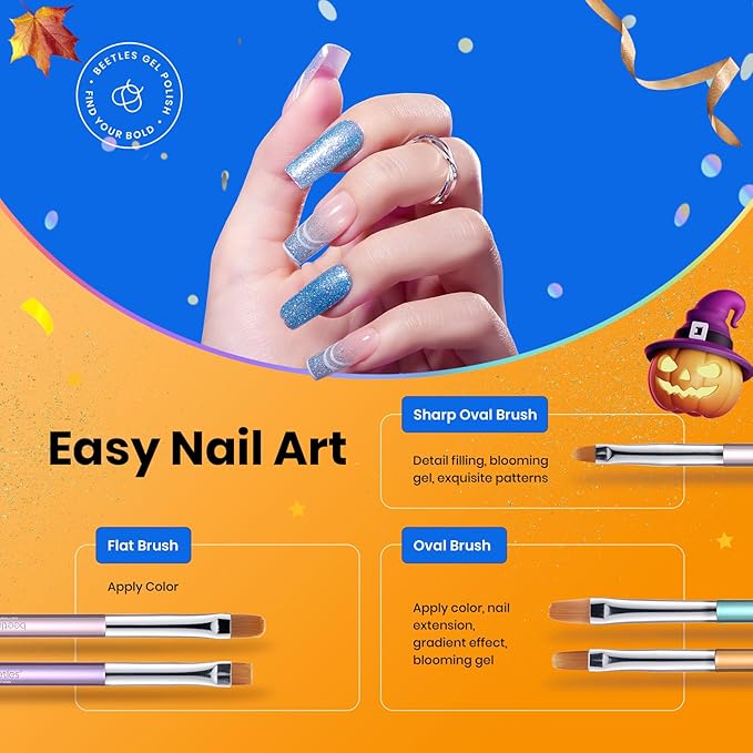 Beetles Gel Nail Art Brushes, 6 Pcs Double-Ended Fingernail Art Design Pens Gel Paint Liner Ombre Gradient French Tip Brush Dotting Pen Nail Brush Set, DIY Manicure Tools Gift for Women