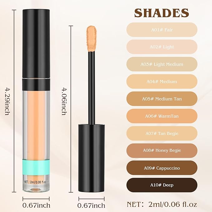 Full Coverage Liquid Concealer, Foundation Makeup for Older Women, Cover Blemishes & Under-Eye Circles, Spots, Matte Finish, Hydrating Primer for Correct, 0.06floz,Vegan & Cruelty-Free 08#Honey Begie