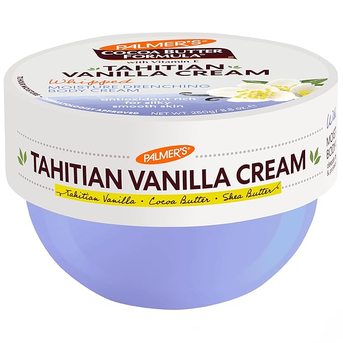 Palmer's Cocoa Butter Formula Body Cream, Moisture Drenching Tahitian Vanilla, 8.8 Oz, 72Hr Hydration with Shea Butter & Vitamin E for Softer Skin, Protects & Soothes Dryness, Dermatologist Approved