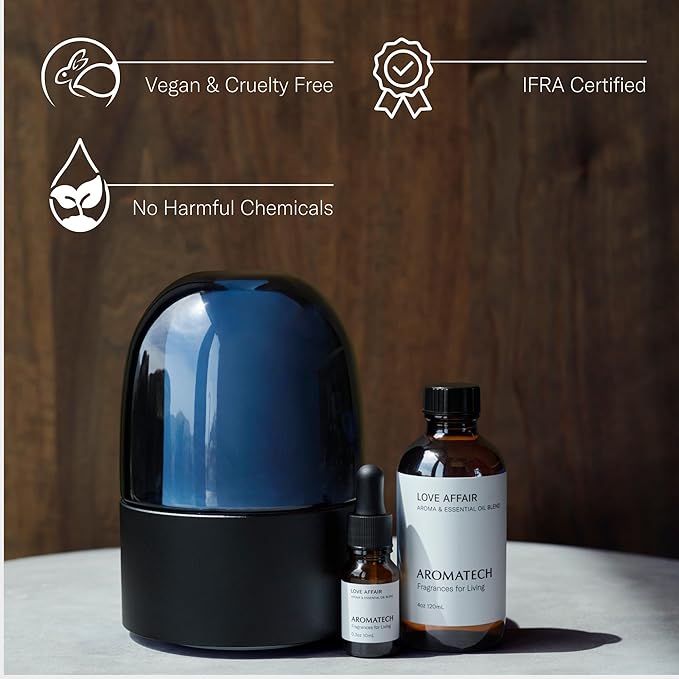 AromaTech Love Affair Aroma Essential Oil Blend: Luxury Hotel Inspired Aromatherapy with Jasmine, Saffron, Cedar & Amber for Ultrasonic Diffusers & Nebulizers - 4 fl oz, 120 mL