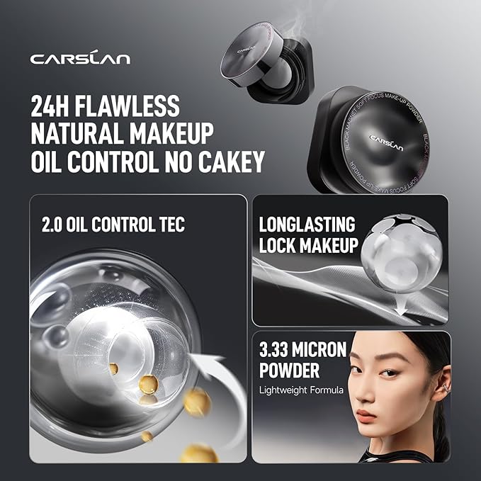 CARSLAN 2.0 Black Magnet Soft Focus Make Up Powder, Waterproof Loose Setting Powder, 24H Longlasting, Oil Control, Talc-Free Face Powder, Cool Version, 05 Pink For Dry&Com Skin, 0.28Oz