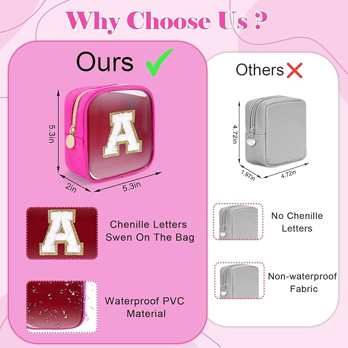 Personalized Initial Letter Clear Preppy Makeup Bag,Mini Nylon Chenille Letter Cosmetic Bag Cute Zipper Pouch Coin Purse for Teen Girls,Portable TSA Approved Travel Essentials Bag Gift for Women,N