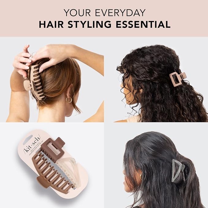 Kitsch Large Assorted Hair Clips for Women, Medium Open Shape Hair Claw Clips for Thick Hair, Small Open Shape Hair Clip & Big Claw Clip for Teen Girls | Ideal Gifts for Women, 3 pcs