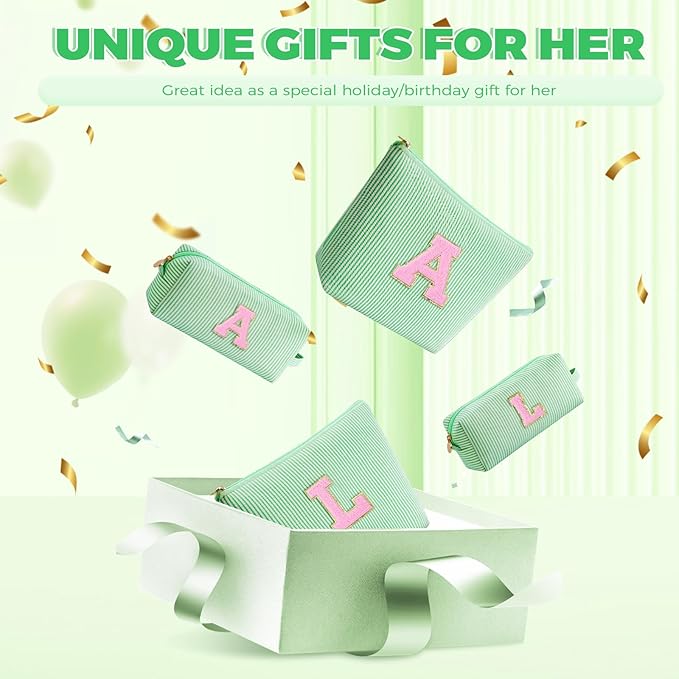 Personalized Makeup Bag for Women Girls - Fashion Cosmetic Bag Trendy Travel Toiletry Bag with Initials Letter - Teen Gifts - Green,G