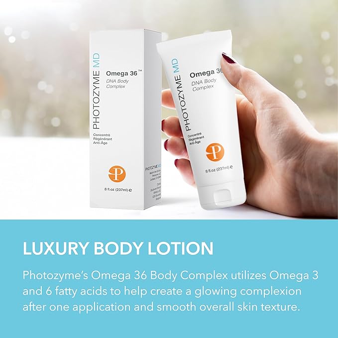 Photozyme DNA Repair Anti Aging Body Lotion Complex with DNA Enzymes + Omega 3 + 6 | Moisturizing, Hydrating, + Nourishing Skin Cream to Repair Sun Damage | Fragrance Free, Unscented | 8 Fl. Oz