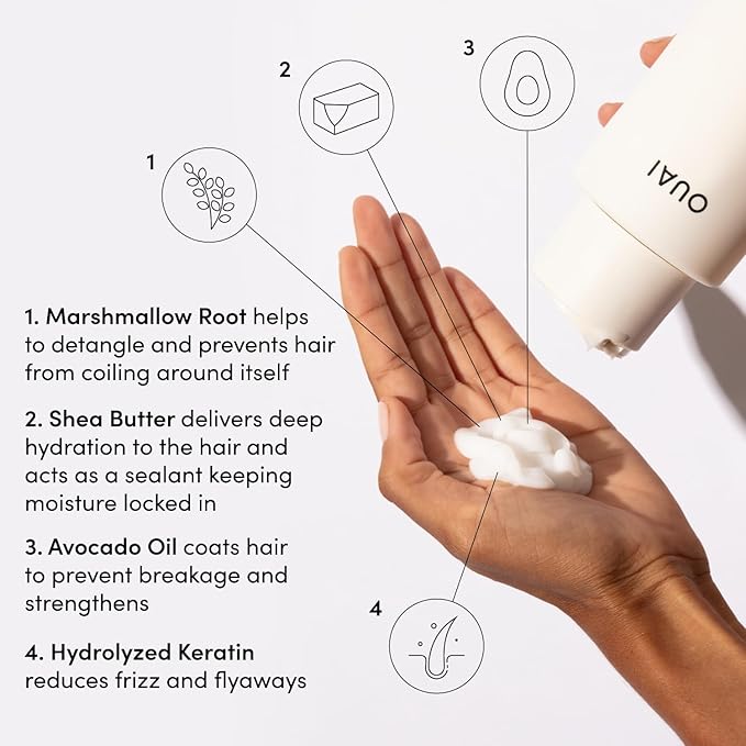OUAI Thick Hair Shampoo & Conditioner Set, Travel Size - Moisturizing Shampoo & Conditioner - With Keratin, Marshmallow Root, Shea Butter & Avocado Oil - Sulfate, Paraben & Phthalate Free (3 Oz)