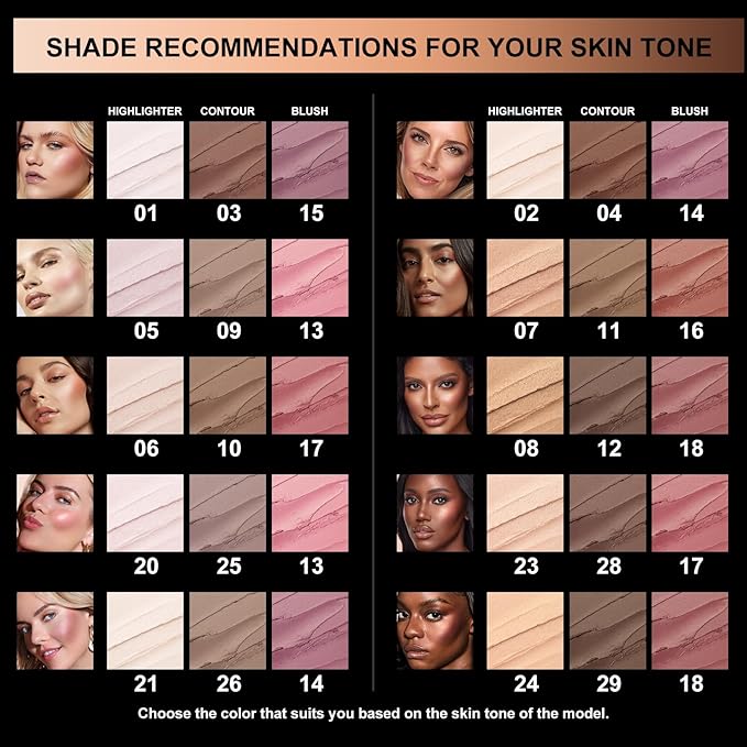 FOCALLURE 3 Pcs Cream Contour Sticks,Shades with Highlighter & Bronzer & Blush,Non-greasy Long-wear Face Contouring Pen,Easy to Sculpt the Face and Create a Lightweight Finishing Makeup,FAIR-LIGHT