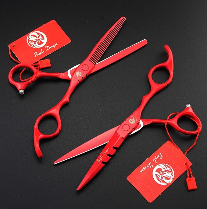 Purple Dragon Professional Japan 440C Hair Salon Cutting Shear and Barber Thinning Scissor Hairdressing Shear Set with Bag