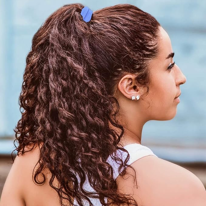 Burlybands Large Hair Ties for Thick, Heavy or Curly Hair - Non-Slip, Non-Damage, Seamless Women's Ponytail Scrunchies - Light Blue, 3 Pcs