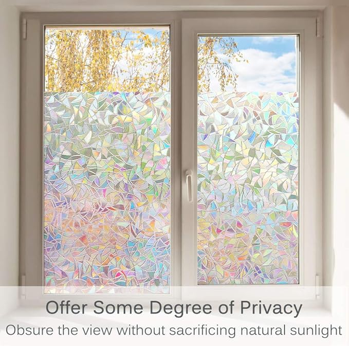 Volcanics Window Privacy Film Static Window Clings Vinyl 3D Window Decals Window Stickers Rainbow Window Film for Glass Door Heat Control Anti UV 23.6 x 59 Inches