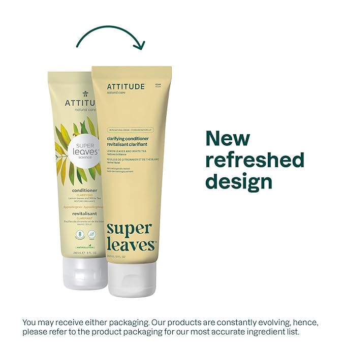 ATTITUDE Clarifying Hair Conditioner, Restores Shine, Naturally Derived Ingredients, Vegan Detangler, Dermatologically Tested, Lemon Leaves and White Tea, 8 Fl Oz (Pack of 6)
