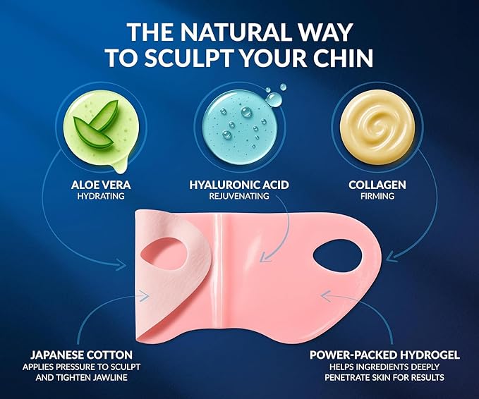 STYLIA V Line Lifting Collagen Face Mask - Lift, Firm & Contour Jawline - Double Chin Strap with Hyaluronic Acid & Aloe Vera - Hydrating Neck & Face Tightening Mask - Chin Strap for Sleeping - 20PC