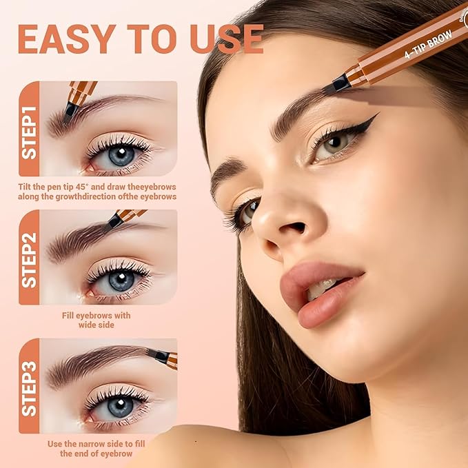 Microblading Eyebrow Pen, Waterproof Four-tip Beard and Eyebrow Pen, Liquid Eyebrow Pencil, Long-Lasting Natural Magic Eyebrow Makeup Fine Stroke Contouring Pencil (Black)