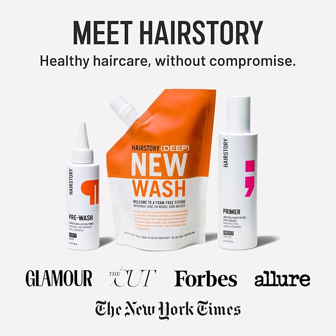Hairstory New Wash Deep Clean Refill, Clarifying Cleansing Cream for Oily & Fine Hair, Detergent Free Shampoo & Conditioner Alternative, 8oz