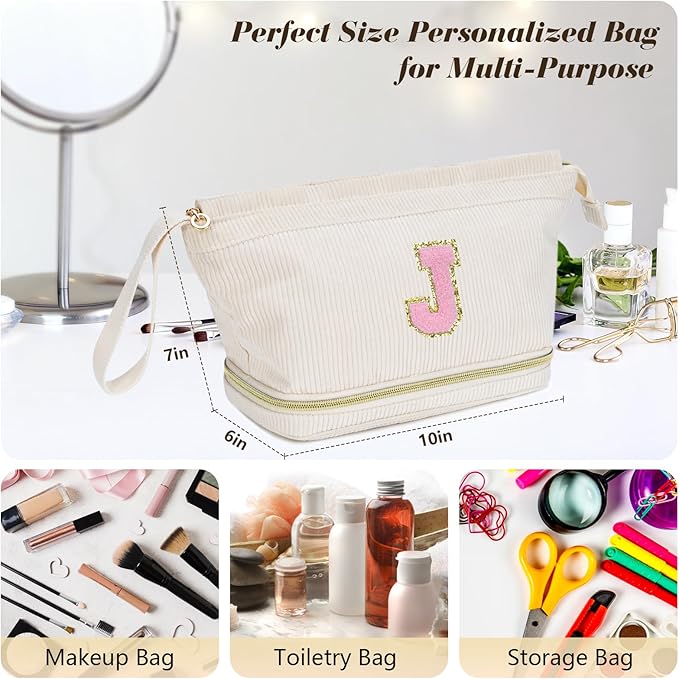 Birthday Gifts for Girls, Personalized Initial Women Makeup Bag, Travel Make up Bag Cosmetic Bag Preppy Stuff Bag for Girlfriend Wife Teacher 18th Birthday Gifts for Girls Teen Girl Gifts Trendy - O