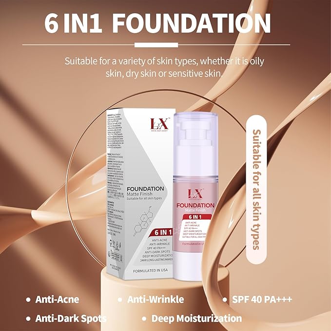 6-in-1 Makeup Infused with 1% Hyaluronic Acid- Matte + Poreless Liquid Foundation For A Glowing & Soft-Focus Look, Suitable for All Skin Types (108 Light, 6-in-1 Makeup Foundation)