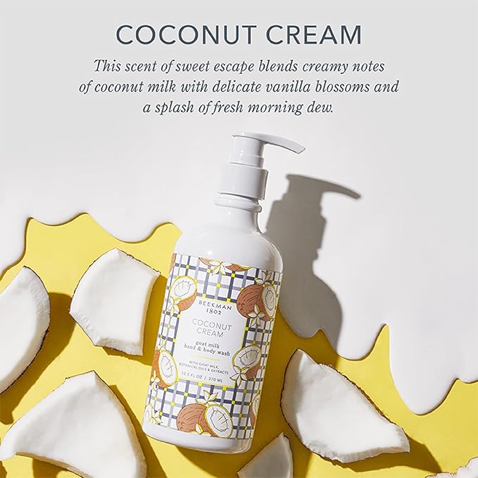 Beekman 1802 Goat Milk Hand Wash, Coconut Cream - Scented - 12.5 fl oz - Cleanses, Nourishes & Hydrates with Aloe Vera & Jojoba Seed Oil - Good for Sensitive Skin & Microbiome - Pump In, Ready For Use