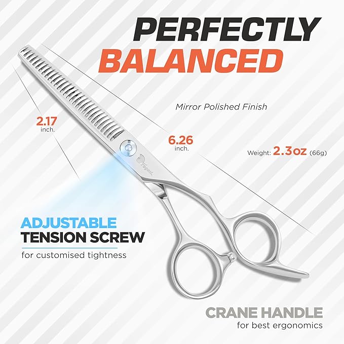 Fagaci Professional Thinning Shears & Hair Trimmer Set 6" Extremely Sharp, 440C Steel Thinning Scissors Extremely Sharp, Hair Scissors & Hair Edger T-Blades