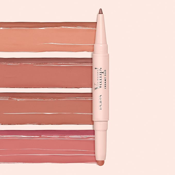 Pupa Milano Vamp! Creamy Duo, 007 Peach Nude, 1 Pc - 2 in 1 Lipstick and Lip Pencil - Long Lasting - Lightweight - No-Transfer - Smooth Texture - Highly Pigmented