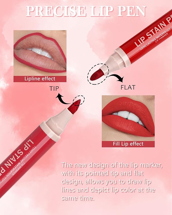 Lip Stain Makeup Pen-1Pcs Rose Pink Hydrating Lip Stain Lip Liner Pencil, Matte Color Look, Longlasting Waterproof Smudgeproof Finish,Precise Chisel Tip Smooth,Christmas Makeup Gift for Women-03