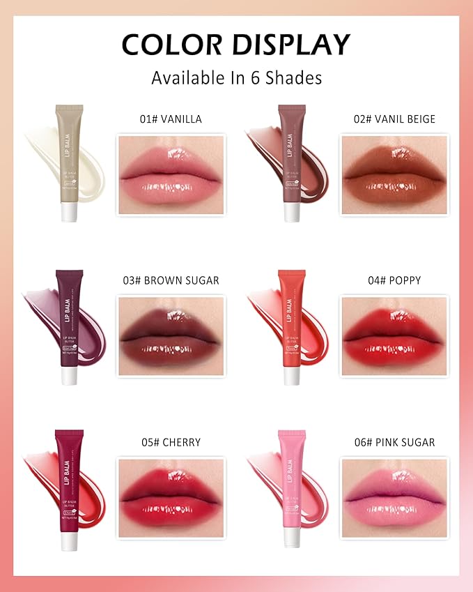 Lip Balm Butter Poppy, Hydrating Tinted Butter Lip Gloss,Clear Lip Mask Lip Care Moisturizer,Smooth Lip Treatment Balm,Jelly Yummy Glow Reviver Fat Lip Oil,Christmas Makeup Gift for Women-04