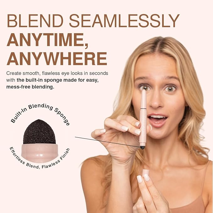 Palladio Waterproof Eyeshadow Stick with Blending Sponge, Long Lasting & Effortless Application, Smudge Free & Crease Proof Formula, Matte & Shimmer Shades, Buildable Eye Shadow (Matte Mocha)