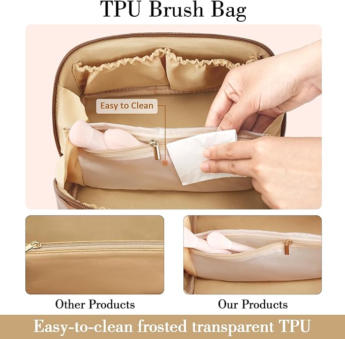 Birthday Gifts for Women Teen Girl, Personalized Initial Makeup Organizer Bag Set, Open Flat Travel Cosmetic Bag With Clear Divider and Handle(Pink,K)