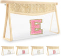 Small Boho Straw Initial Letter Makeup Bag Personalized Gift ,Cute Clear Chenille Patch Makeup Bag With Zipper,Trendy TSA Approved Travel Toiletry Bag,Gift for Women Girls Birthday Friend, Letter E