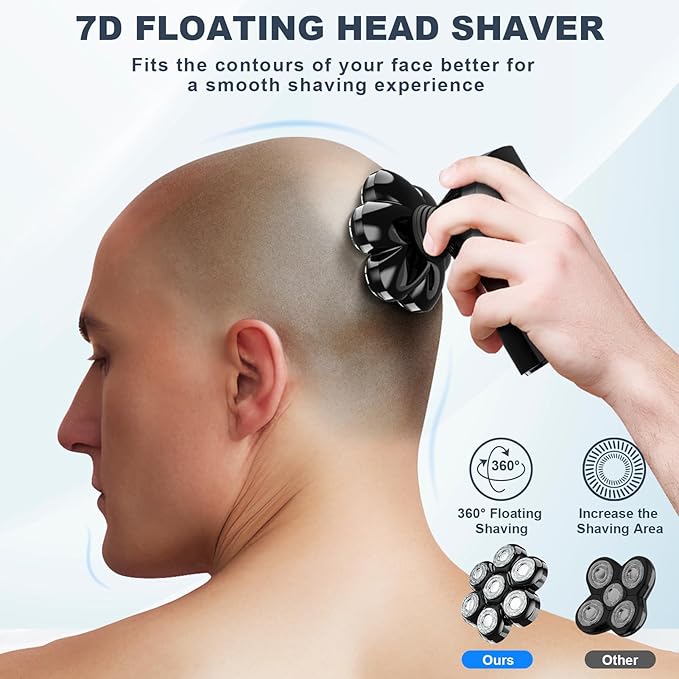 Hexus Head Shavers for Bald Men, Detachable Head Shaver Dry/Wet Bald Head Shaving for Men, IPX7 Waterproof Electric Razor Grooming Kit with LED Display and Type-C Charge, Black