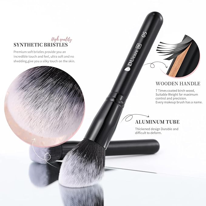 DUcare Makeup Brushes 15Pcs Premium Synthetic Kabuki Makeup Brush Set, Professional Foundation Concealers Powder Blush Blending Face Eye Shadows Black Brush Sets