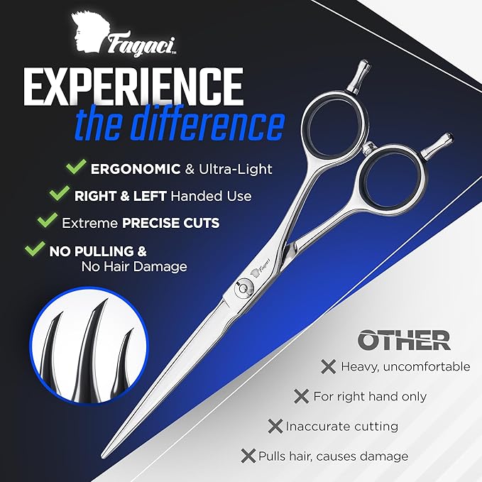 Fagaci Professional Hair Cutting Scissors 6” Super Sharp Thin Blades, 440C Steel for Maximum Precision Hair Scissors for Women & Men, Lightweight Hair Shears for Hair Cutting, Barber Scissors
