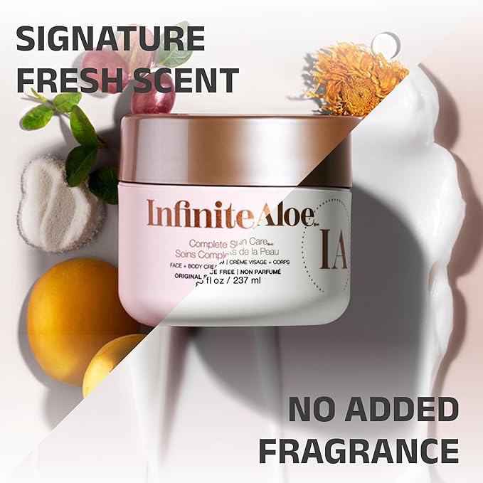 InfiniteAloe Complete Skin Care, Aloe Vera Powered Face and Body Cream for All Skin Types, Dry Skin Everyday Hero, Original Scent - 4 Large Jar 8 oz & 4 Travel Jar 0.5 oz