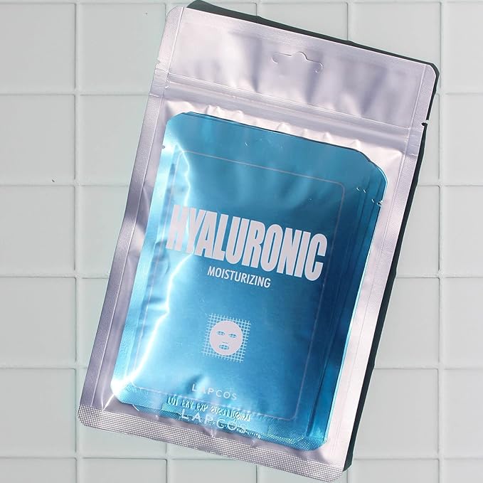 LAPCOS Hyaluronic Acid Sheet Mask, Daily Hydrating Face Mask, Protects & Nourishes Skin, Korean Beauty Favorite, 5-Pack