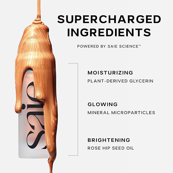 Saie Dewy Glow Duo - Dew Liquid Blush Lady (.40 oz), Mini Glowy Super Gel Warmglow (.5 oz) - Radiant Cheek Tint & Illuminating Primer for a Natural, Lit-From-Within Finish