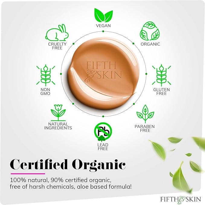 Fifth & Skin: Better’n Ur Skin Liquid Foundation (SANDY BEIGE) - Natural, Organic, Vegan, Cruelty-Free - Gluten-Free Beauty with Buildable Coverage and Palm-Free Luxury - 1 oz