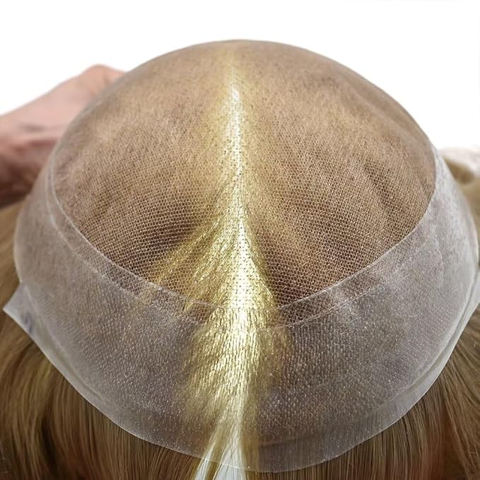 FACE MIRACLE Lace Front Mens Toupee Human Hair System Swiss Lace Center Toupee for Men Thin Skin PU Around Hair Replacement System V-Looped Mens Hair Wig Units 7"X9" #20 light ash blonde